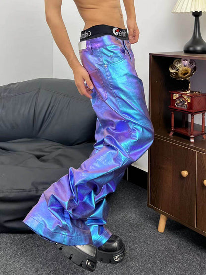 Iridescent Glossy Wide Leg Pants WN24054