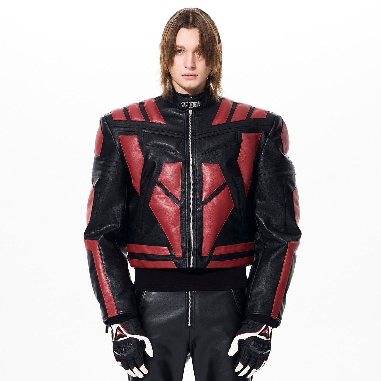 Short Stand Neck 3D Structure Leather Jacket WN23254