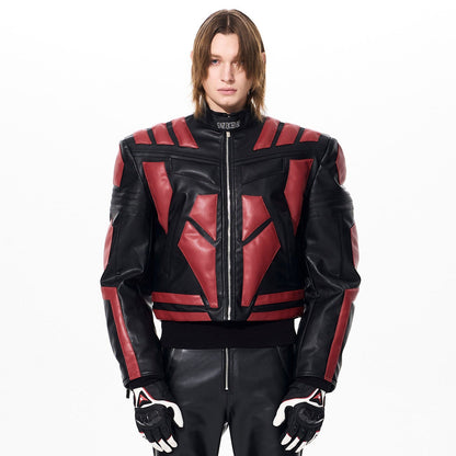 Short Stand Neck 3D Structure Leather Jacket WN23254