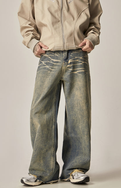 Washed Wide-leg Straight Denim Jeans WN6220