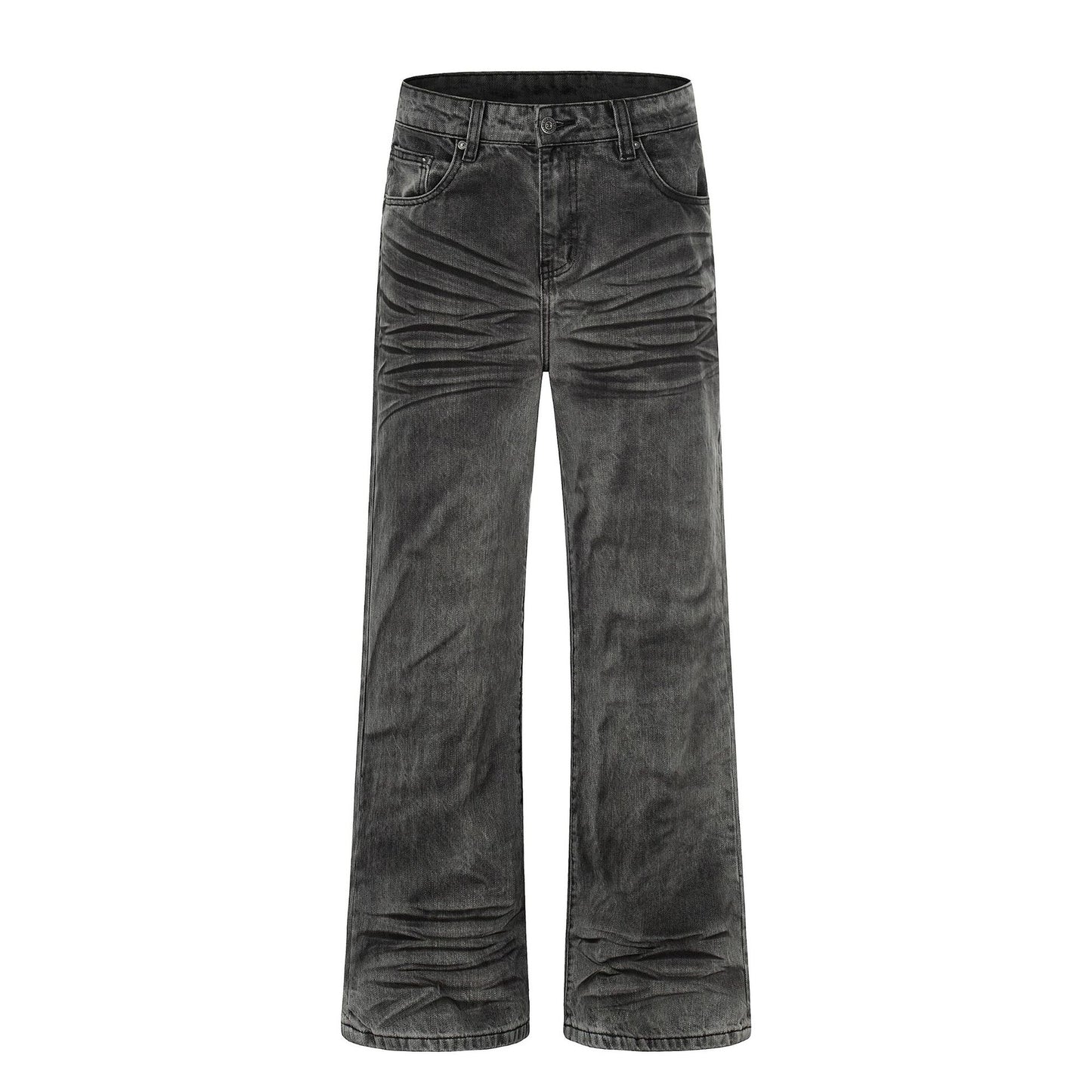Washed Whisker Straight Denim Jeans WN25909