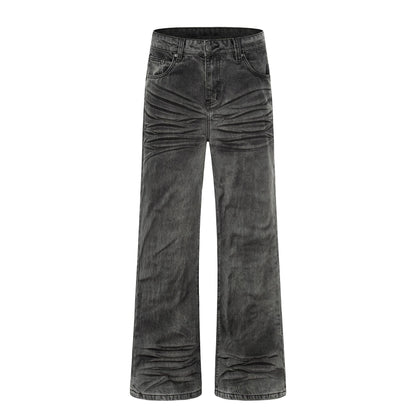Washed Whisker Straight Denim Jeans WN25909