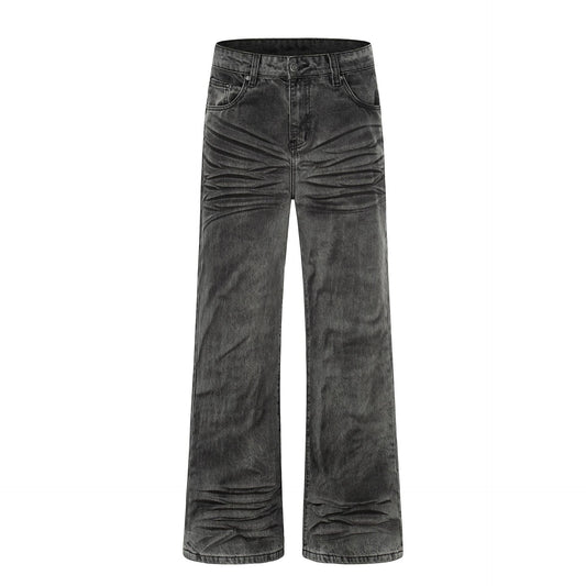 Washed Whisker Straight Denim Jeans WN25909