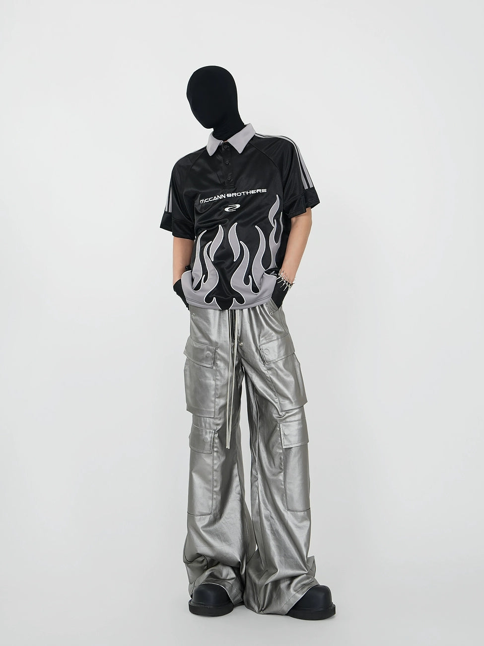 Bicolor Flame Embroidery Short Sleeve T-Shirt WN17386