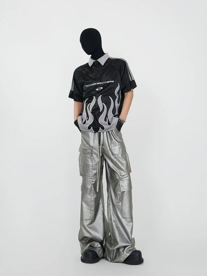 Bicolor Flame Embroidery Short Sleeve T-Shirt WN17386