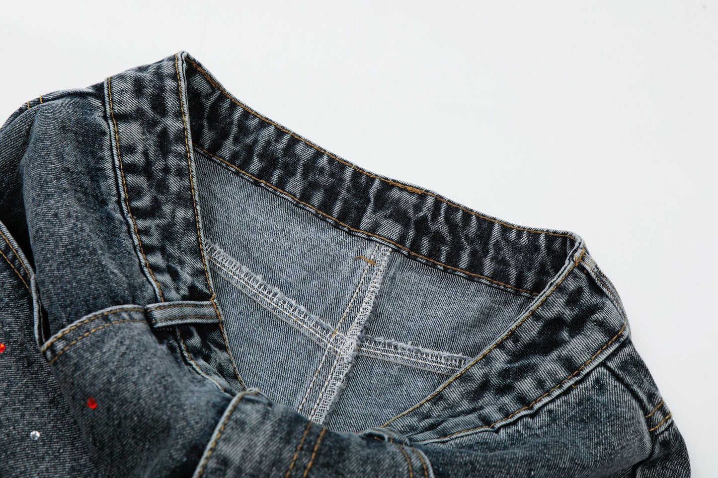 Washed Rhinestone Denim Wide Leg Half Pants WN25697