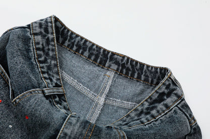 Washed Rhinestone Denim Wide Leg Half Pants WN25697