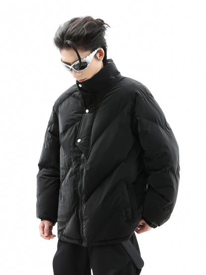 Standing-Neck Thick Insulated PU Leather Puffer Jacket WN10477