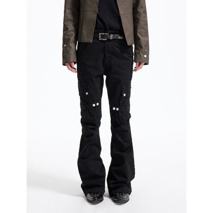 Snap Button Strap Mid-High-Rise Flare Pants WN27307