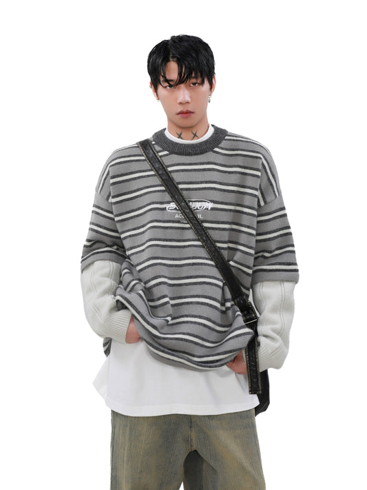 Fake Layered Stripe Knit Sweater WN8298