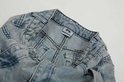 Heavy Wash Damage Pocket Cargo Denim Jeans WN14167