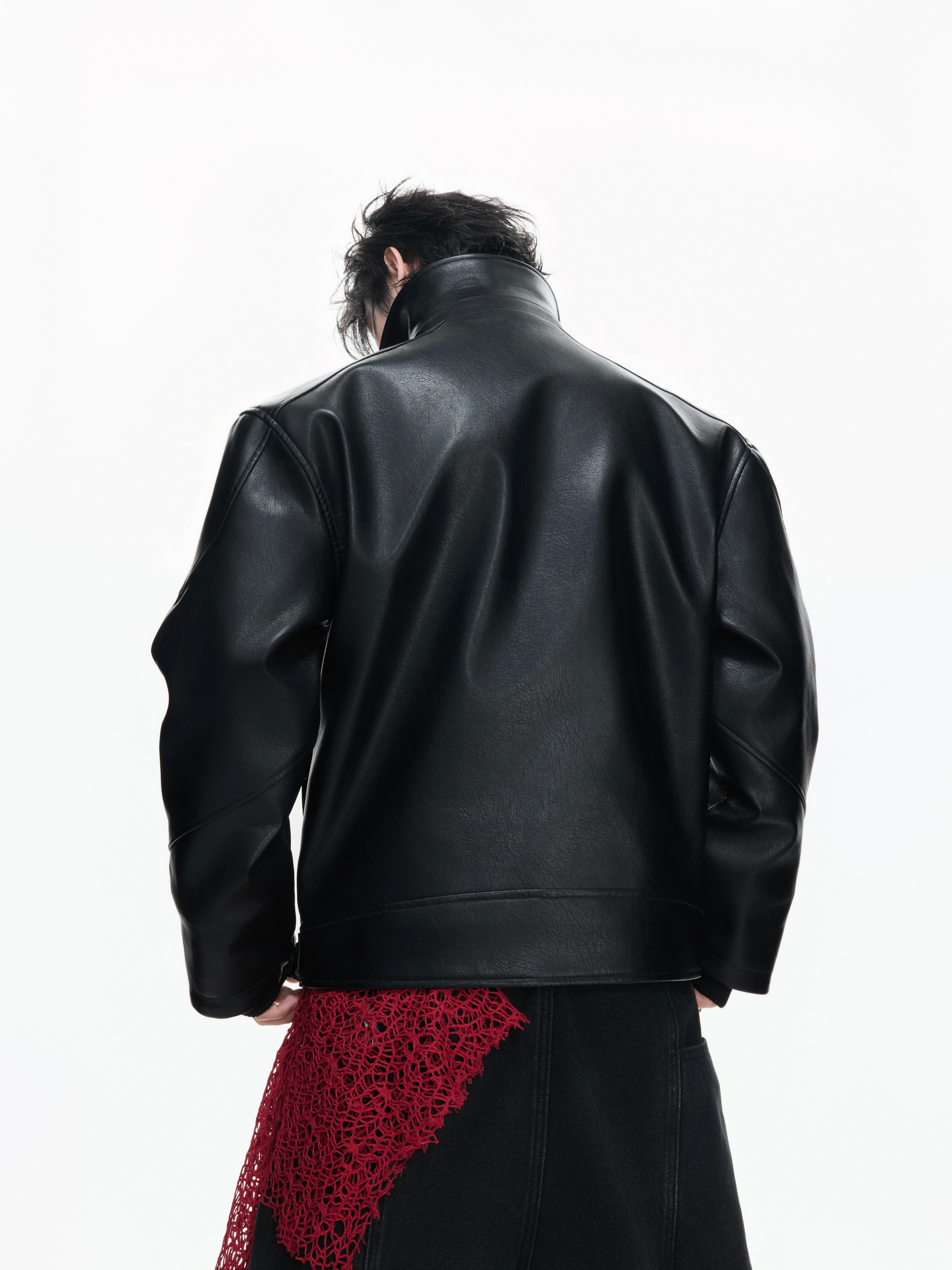 Original Crack Texture Fake Layered Thick PU Leather Jacket