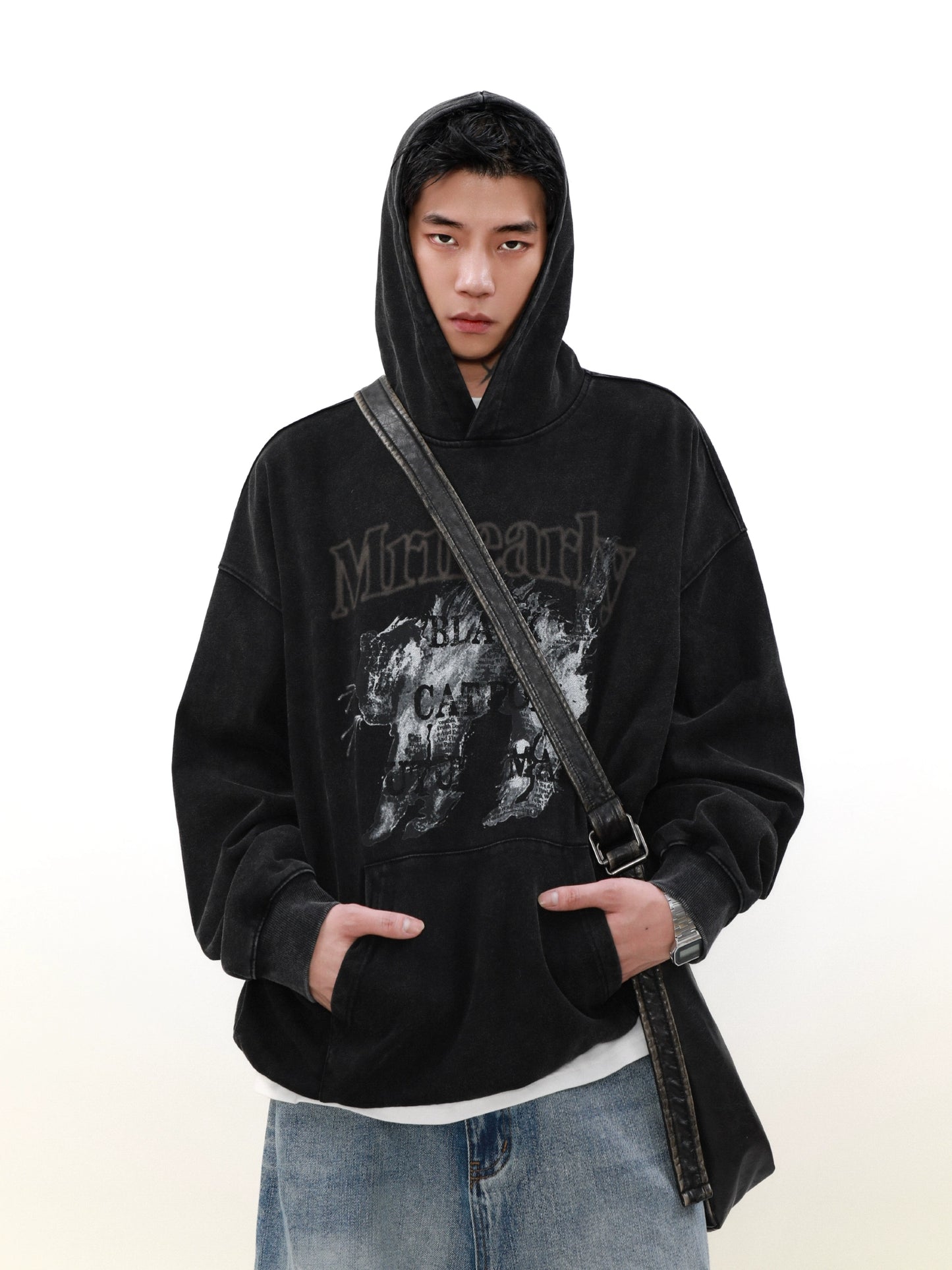 Cat Print Heavyweight Pullover Hoodie WN8344