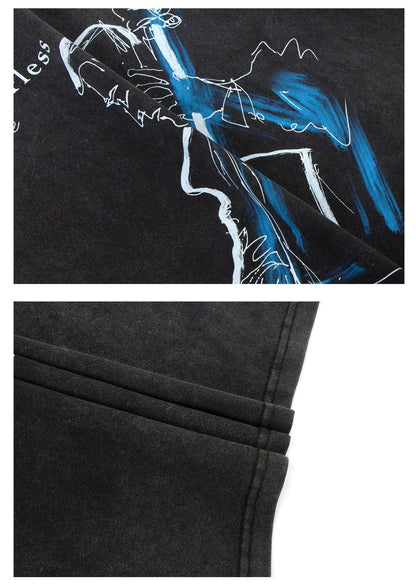 Washed Dirty Abstract Print Short Sleeve T-Shirt WN26183