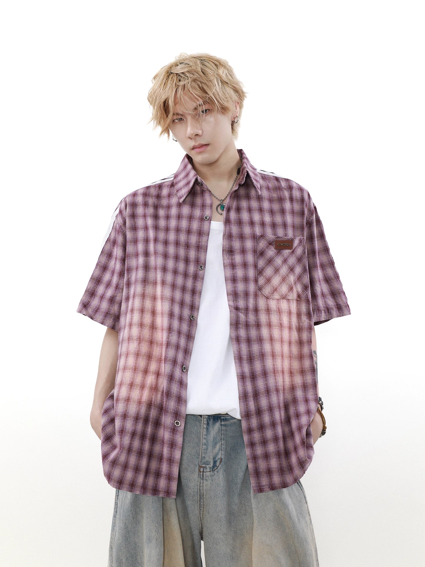 Three Bar Plaid Short Sleeve Shirt WN7541