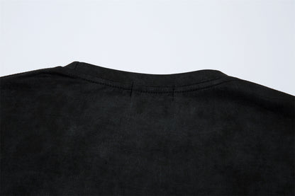 Suede Graffiti Print Oversize Short Sleeve T-Shirt WN15117