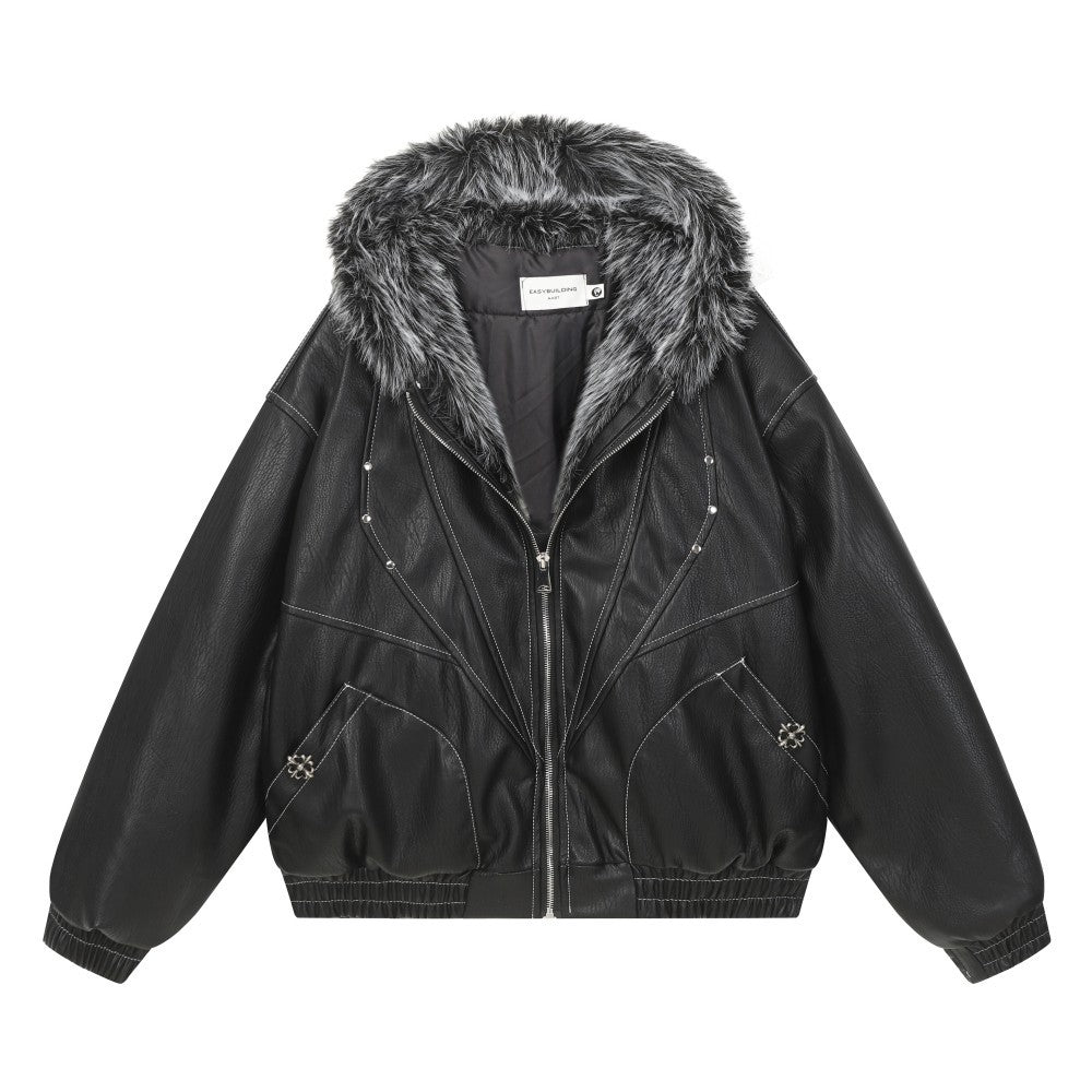 Fake Fur Hooded Panel Cropped Jacket WN28113