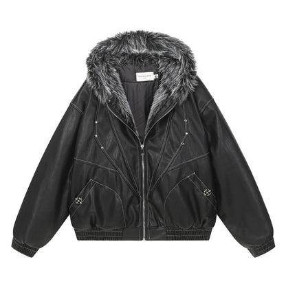 Fake Fur Hooded Panel Cropped Jacket WN28113