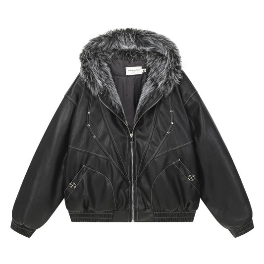 Fake Fur Hooded Panel Cropped Jacket WN28113
