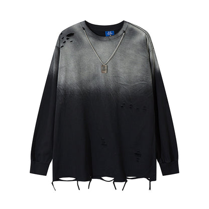 Gradient Damage Design Oversize Long Sleeve T-Shirt WN11129