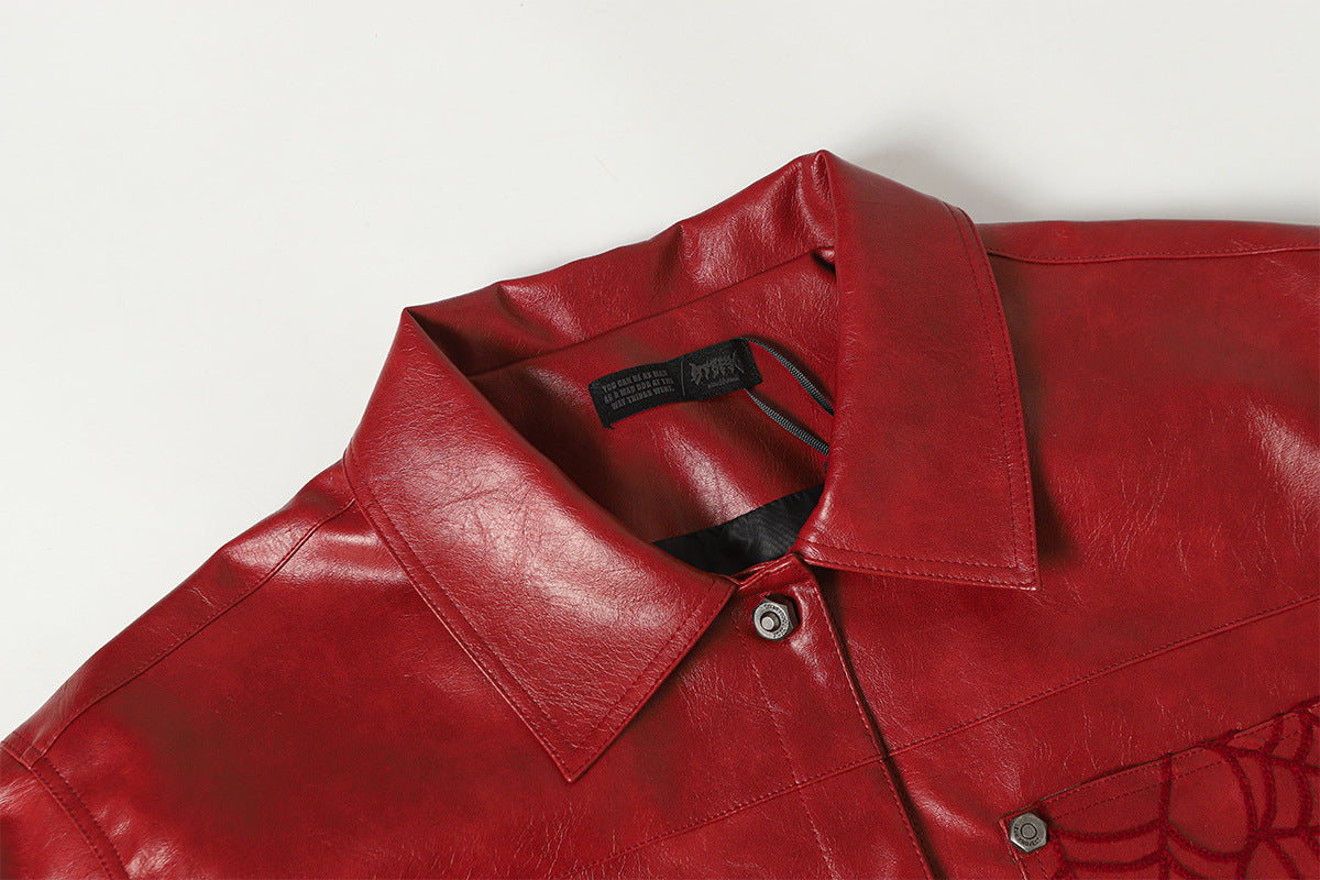 Snap-Button Emboss PU Leather Jacket &PU Leather Wide Leg Pants Setup WN23095-K