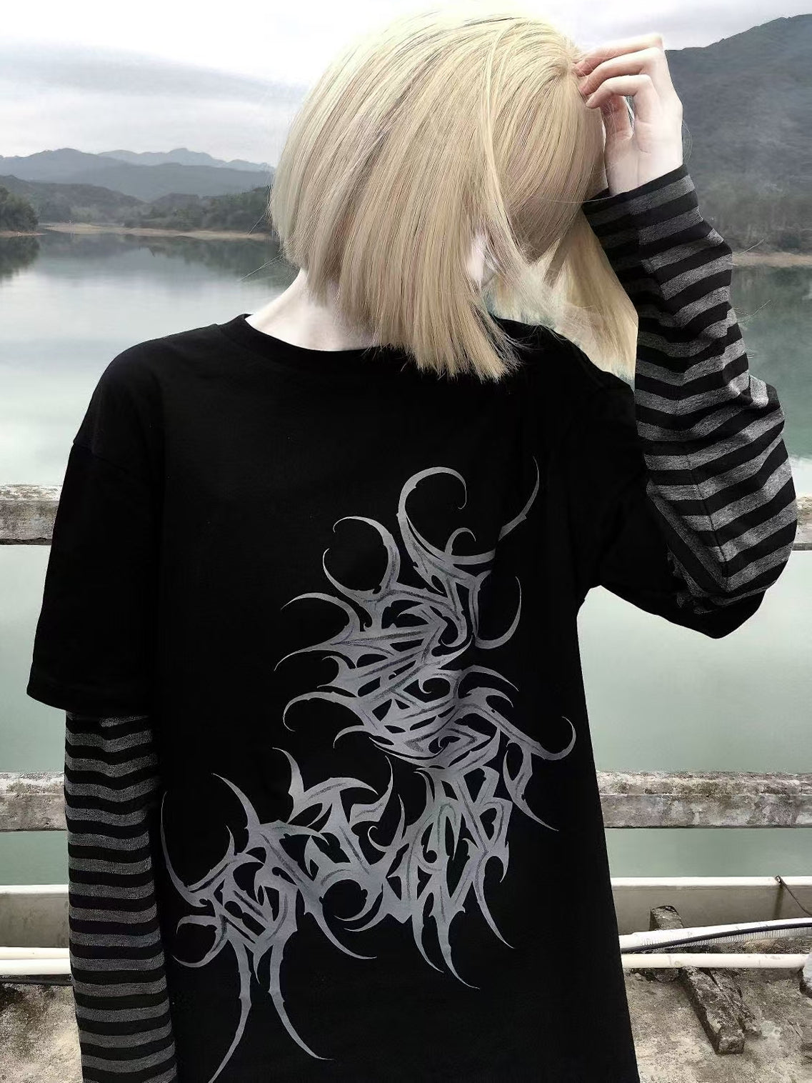 Fake Layered Print Long Sleeve T-Shirt WN15609