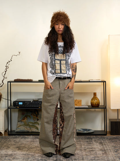 Snake Print Striped Patchwork Straight Leg Trousers WN18850