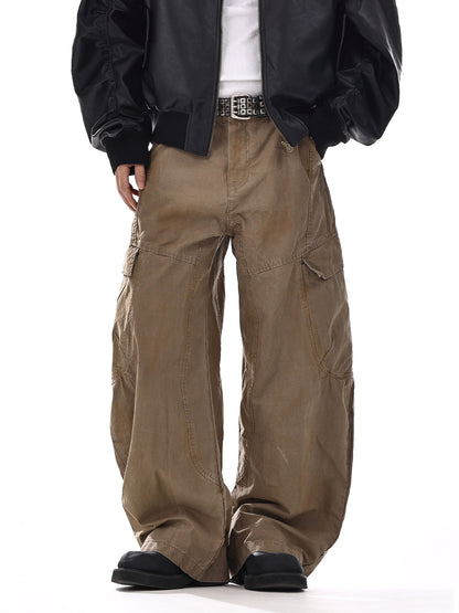 Washed Pleats Multi-Pocket Wide-Leg Straight Cargo Pants WN15138