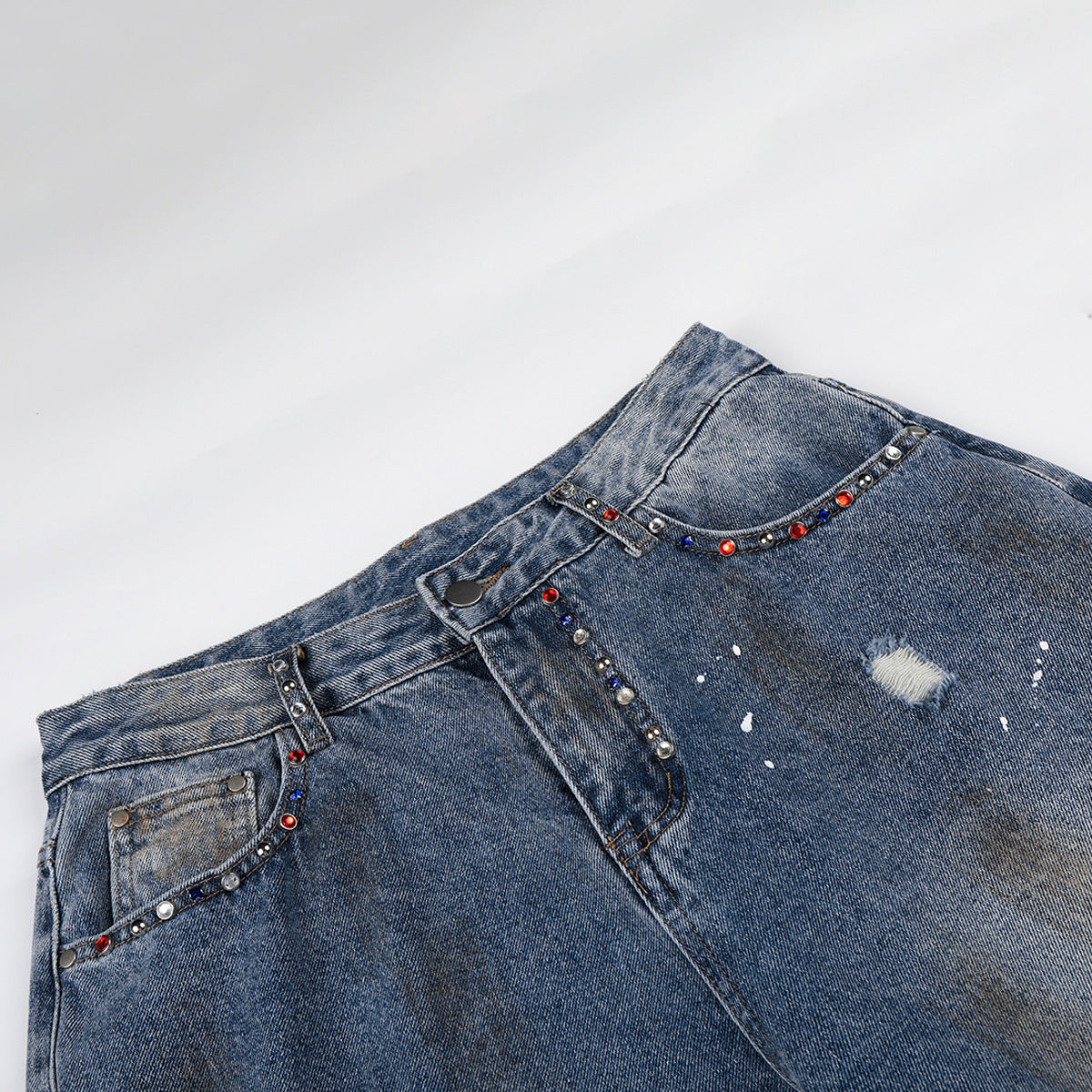 Washed Paint Damage Wide Leg Denim Jeans WN25394