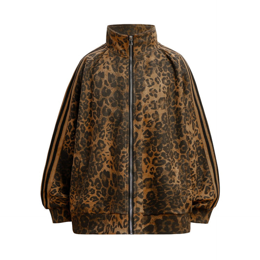 Oversize Leopard Pattern Zipper Jacket WN13131