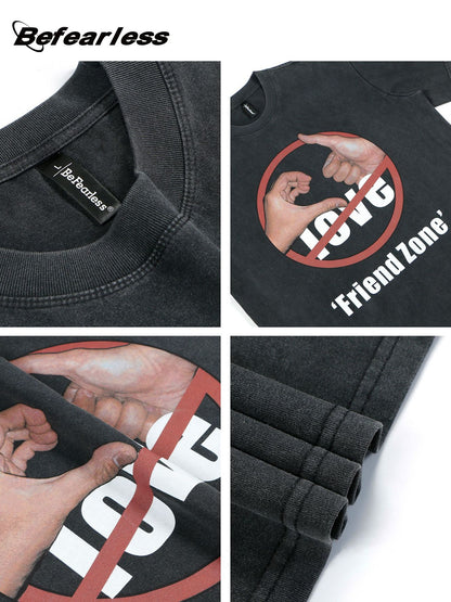 Washed Prohibition Sign Graphic Oversize Short Sleeve T-Shirt WN26344