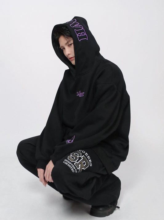 Contrast Letter Embroidery Fleece Hoodie WN24466