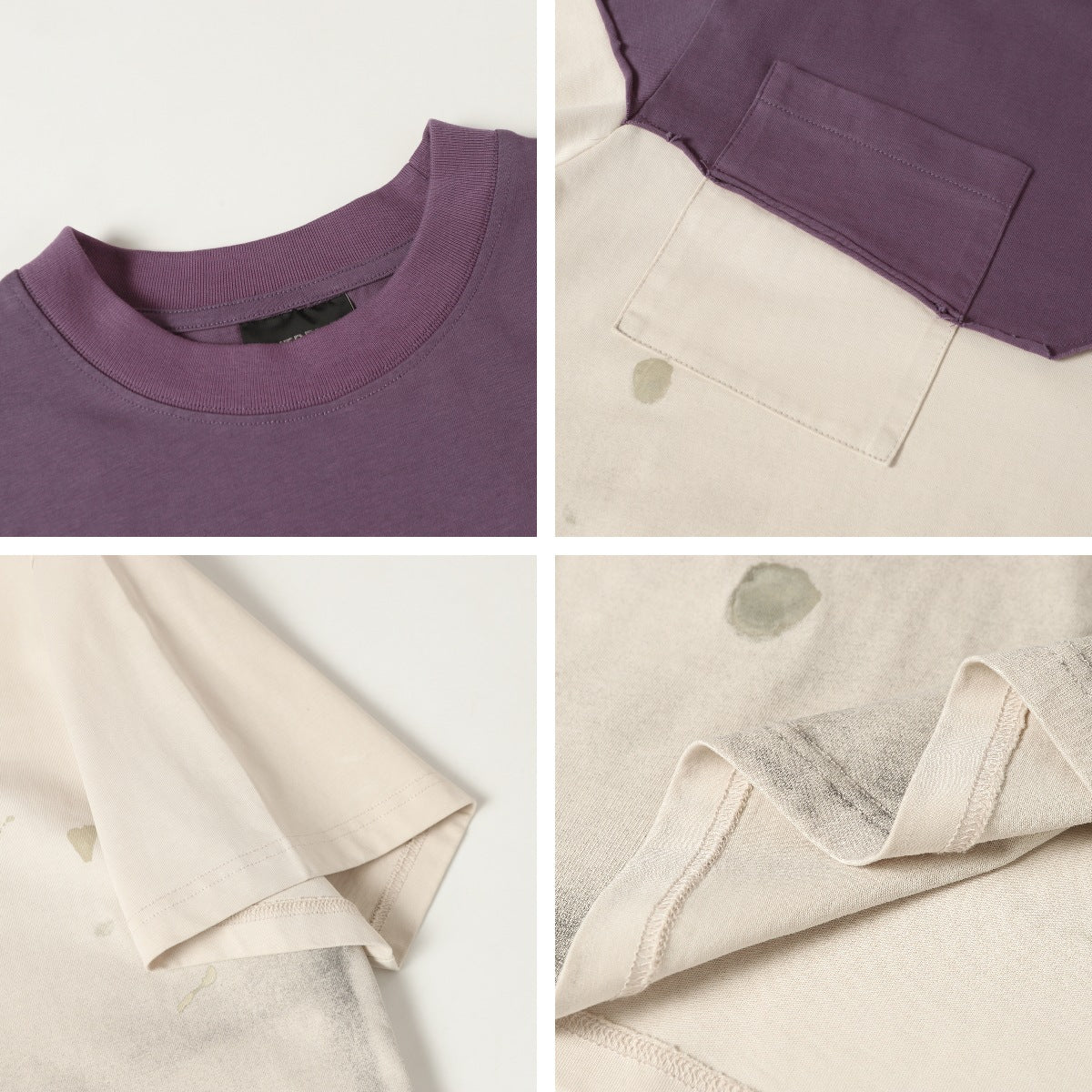 Damage Contrast Patchwork Pocket Short Sleeve T-Shirt WN26815