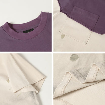 Damage Contrast Patchwork Pocket Short Sleeve T-Shirt WN26815