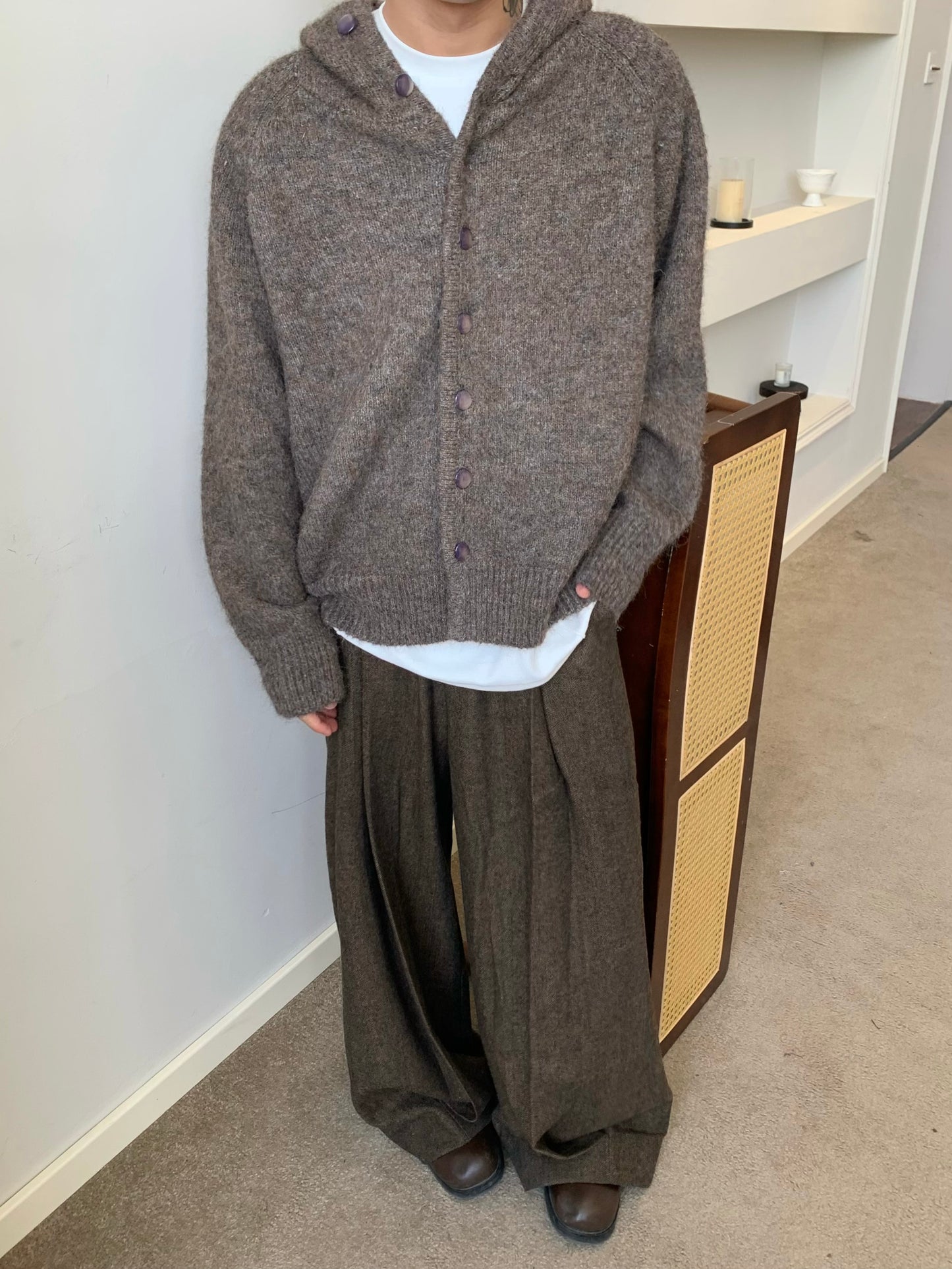 Hooded Plain Knit Cardigan WN22225