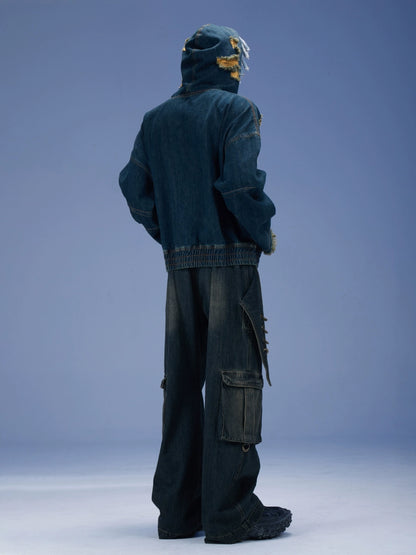 Wide Leg Denim Cargo Jeans WN17038