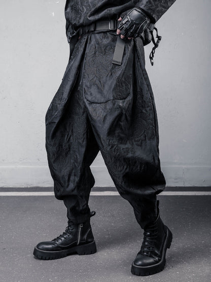 Rose Jacquard Wide Leg Drop Crotch Cropped Pants WN22512