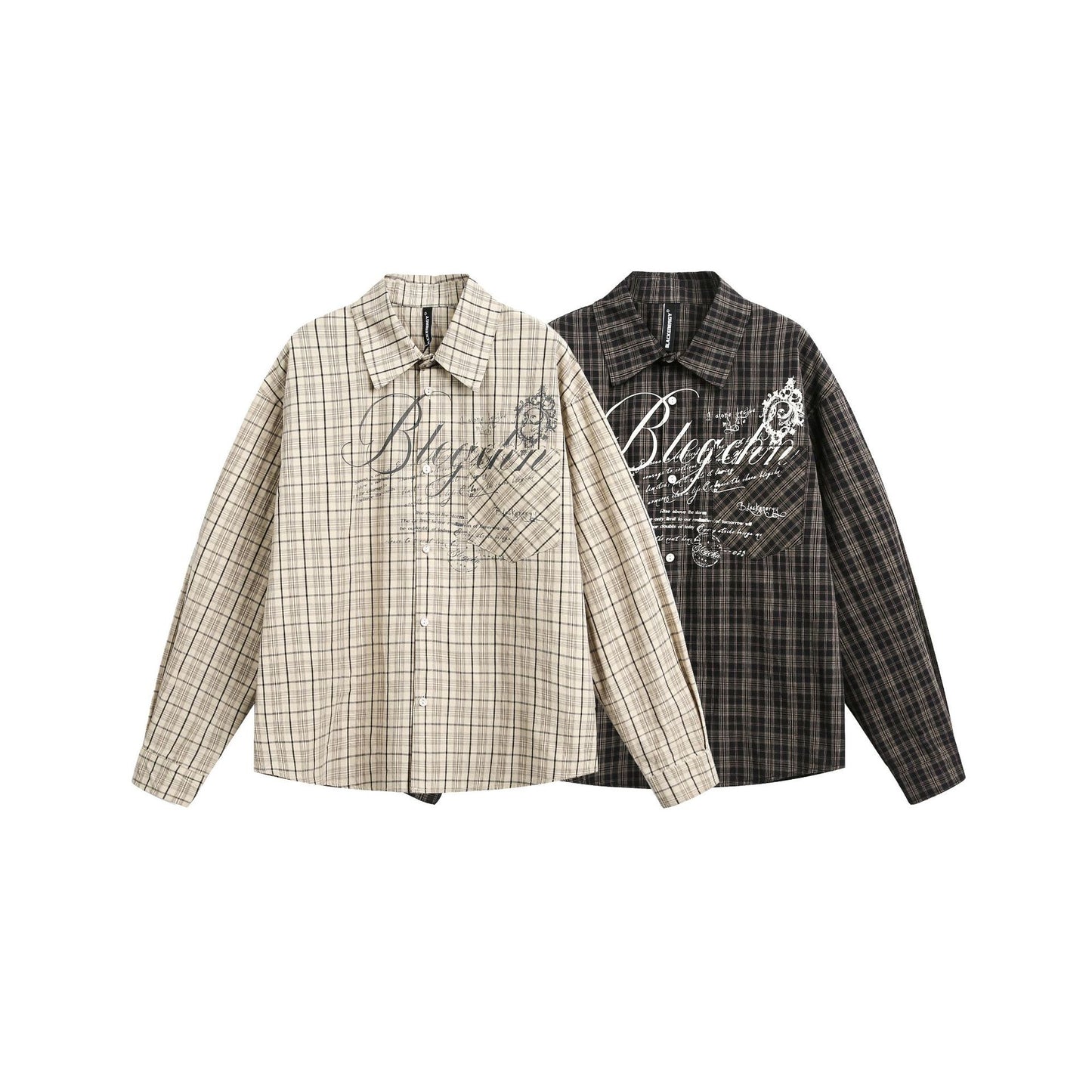 Plaid Letter Print Long Sleeve Shirt WN25410