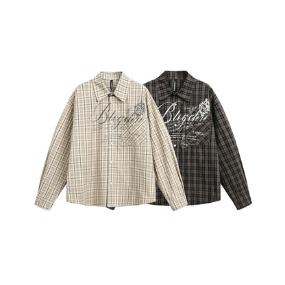 Plaid Letter Print Long Sleeve Shirt WN25410
