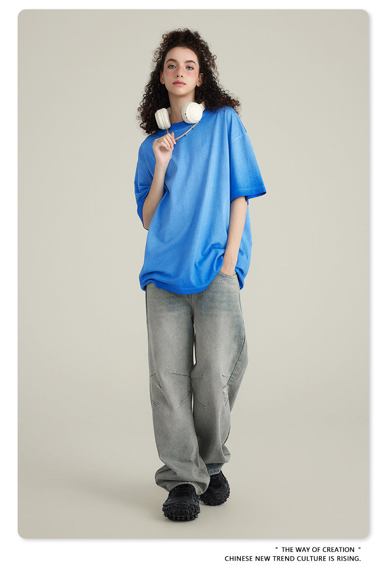 Washed Gradient Pure Cotton Sleeveless T-Shirt WN6075