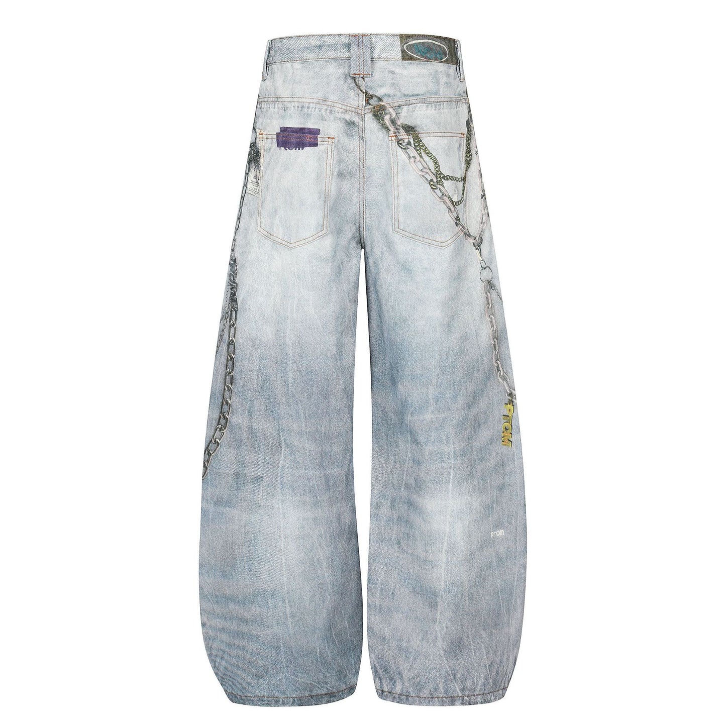 Washed 3D Print Curved Wide Leg Denim Jeans WN25920