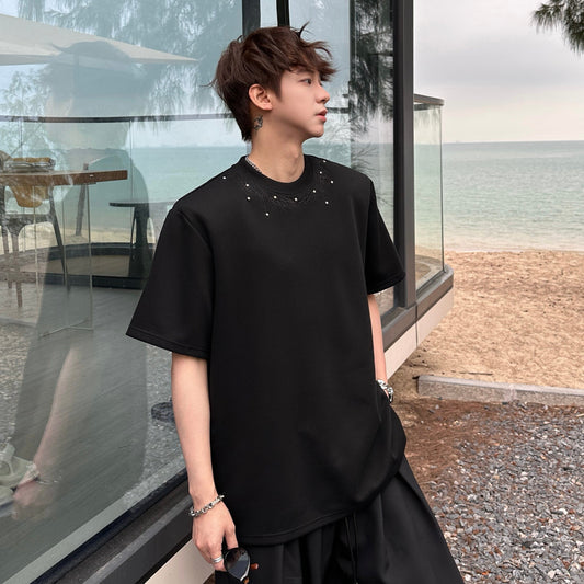 Embroidery Bead Short Sleeve T-Shirt WN25334