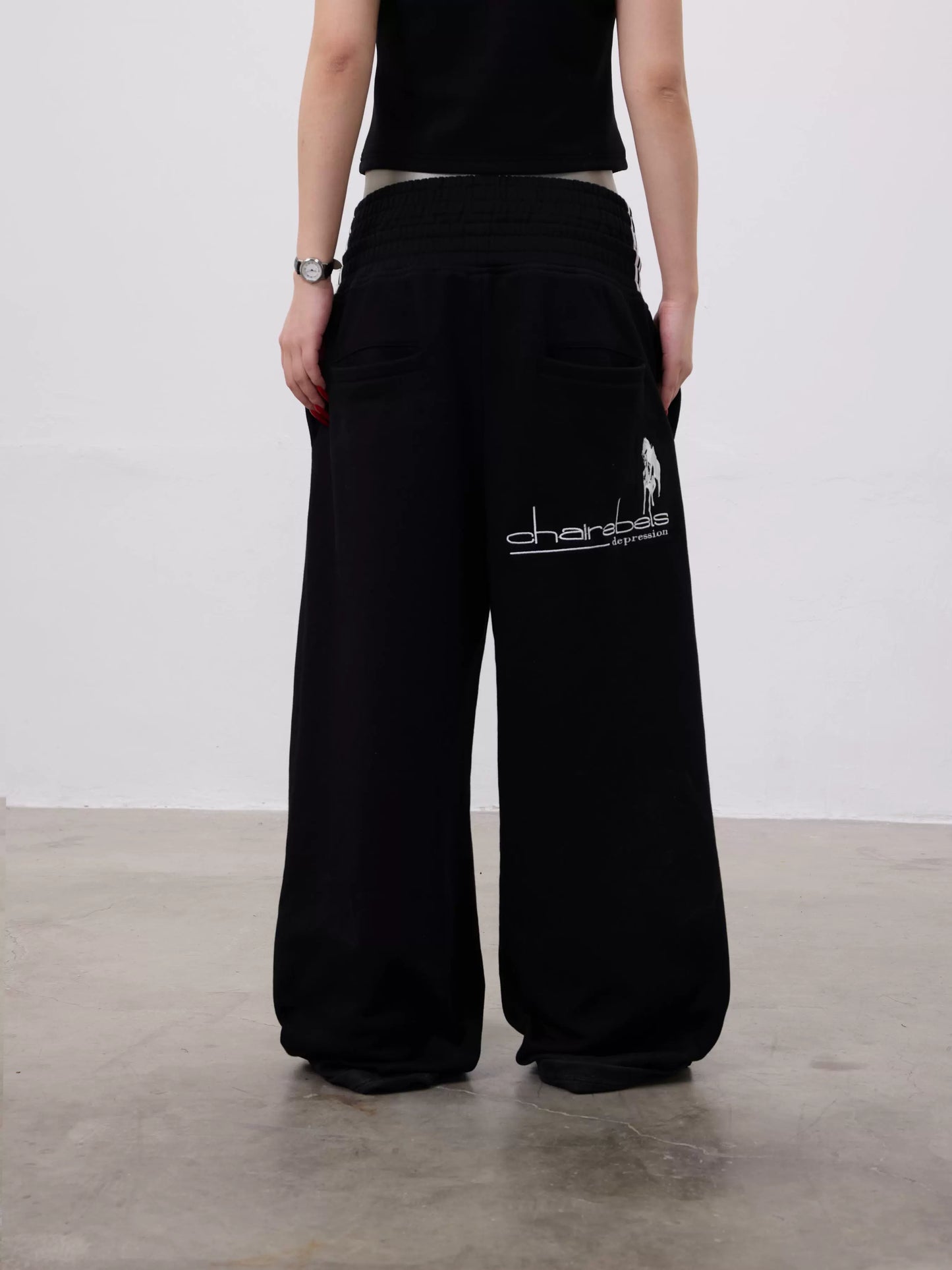 Horse Logo Embroidery Reversible Baggy Sweat Pants WN19065