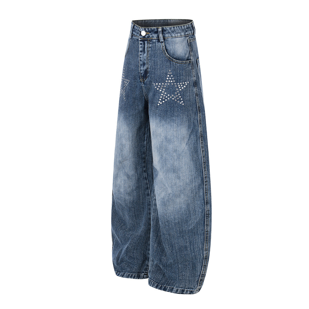 Washed Star Rhinestone Wide Leg Denim Jeans WN25458