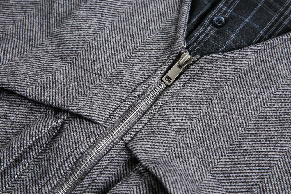 Fake Layered Herringbone Patchwork Plaid Collar Jacket WN27900