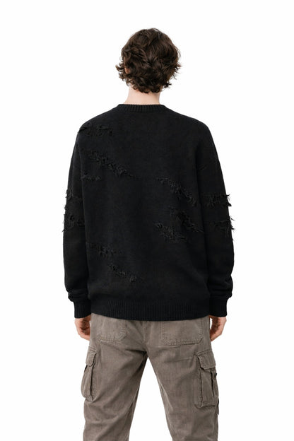 Damage Fringe Split Oversize Knit Sweater WN27952