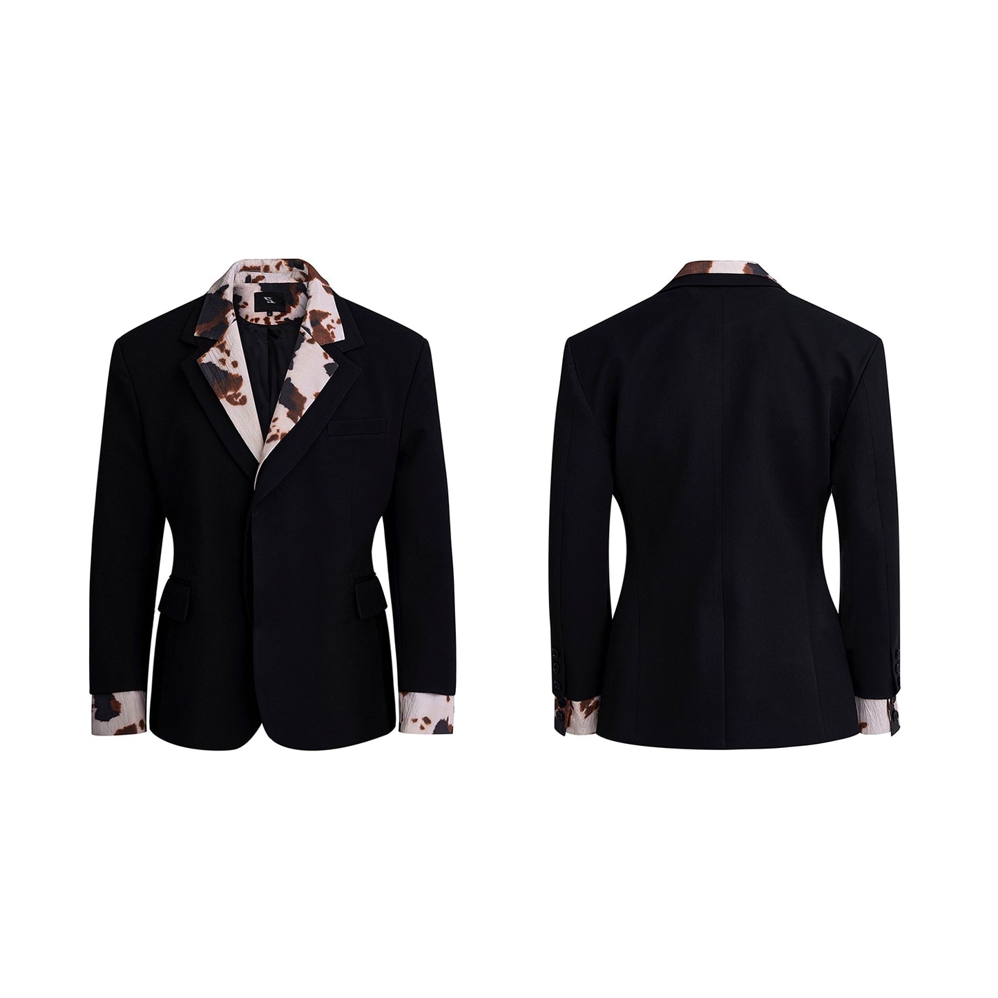 Cow Print Fake Layered Oversize Tailored Jacket & Flare Trousers Setup WN20389