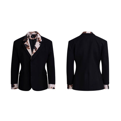 Cow Print Fake Layered Oversize Tailored Jacket & Flare Trousers Setup WN20389