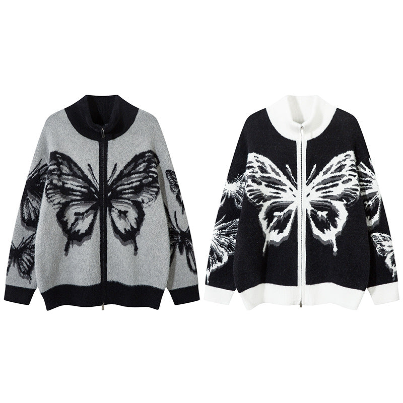 Colorblock Butterfly High-Neck OVERSIZE KNIT CARDIGAN WN11422