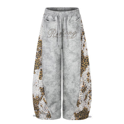 Leopard Print Curved Studs Wide Leg Sweatpants WN25700